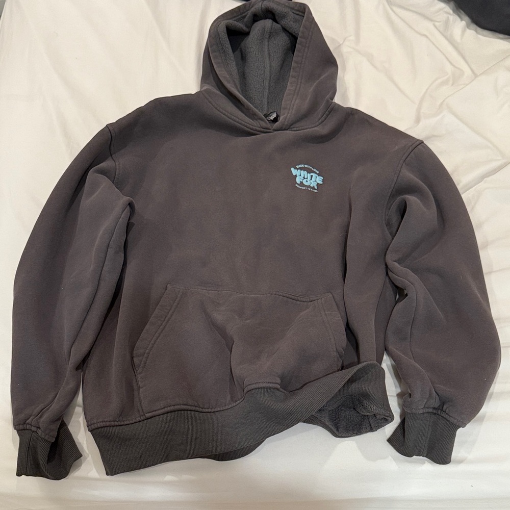 White Fox gray hoodie with blue writing